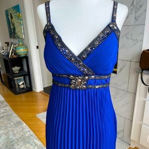 Designer blue beaded mini dress